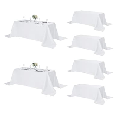 Fokitut 6 Pack Rectangle Tablecloth, 90x156 Inch, Stain Resistant and Wrinkle Polyester Table Cloth, Fabric Table Cover for Kitchen Dining, Wedding, Party, Holiday Dinner-White - Image 1