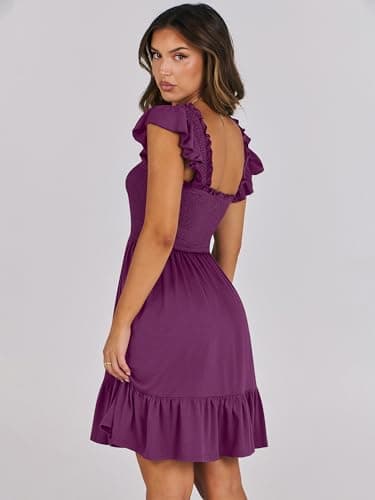 ANRABESS Women's Summer Casual Sleeveless Square Neck Dress 2025 Smocked Ruffle Backless Boho Beach Cute Teen Short Sundress Purple Red Large - Image 4