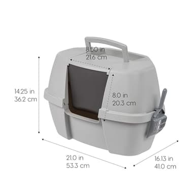 IRIS USA Corner Cat Litter Box Enclosed with Scoop - Privacy and Easy Access for Cleaning, Odor Defensive Hooded Litter Tray, Sturdy Stain Resisting Plastic, Fits in Most Corners, Gray - Image 2