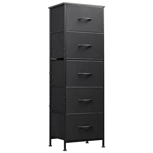 WLIVE Fabric Dresser, 5-Drawer Tall Dresser for Bedroom, Storage Organizer with Fabric Bins, Wood Top, Sturdy Steel Frame, Chest of Drawers for Closet, Hallway, Charcoal Black - Image 1