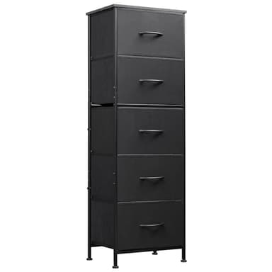 WLIVE Fabric Dresser, 5-Drawer Tall Dresser for Bedroom, Storage Organizer with Fabric Bins, Wood Top, Sturdy Steel Frame, Chest of Drawers for Closet, Hallway, Charcoal Black - Image 1
