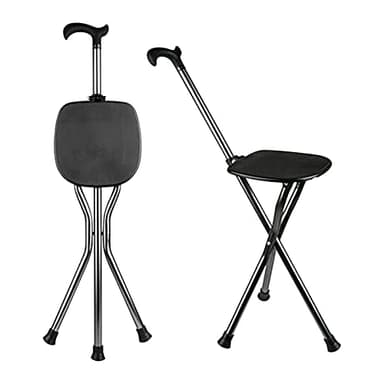 Hold 440 lbs Walking Cane Seat Folding Stick Height Adjustment 440 lbs Capacity Cane with Seat Tripod Stool Hiking Walking Massage Square Black - Image 1