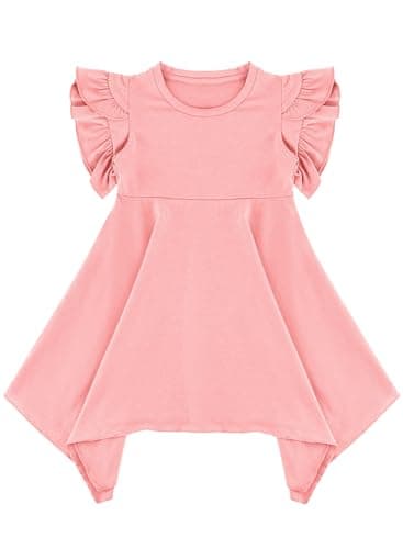 Alakuoti Girls Pink Dress Spring Cotton Solid Color Casual Dresses Cute High Low Swing Easter Beach Party Wear Girls Dresses Size 8 - Image 5