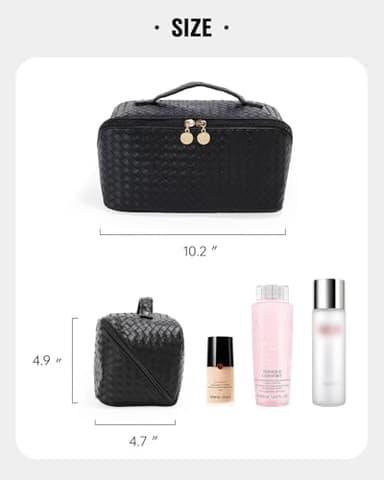 EACHY Travel Makeup Bag, Large Capacity Cosmetic Bags for Women, Waterproof Portable Open Flat Toiletry Bag Make up Bag with Divider and Handle (LB-Black, Large) - Image 4