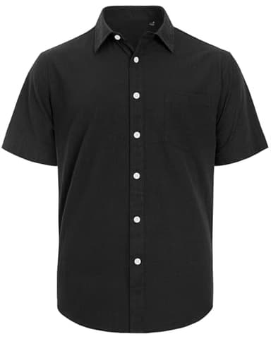 J.VER Linen Shirts for Men Beach Vacation Button Down Short Sleeve Untucked Dress Shirt Cotton Big and Tall Wedding Tops Black 5XL - Image 3