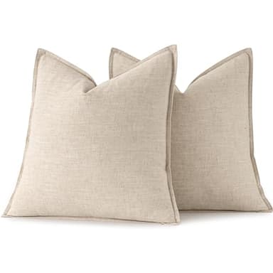 MIULEE Decorative Linen Euro Sham Pillow Covers 22x22 Inch Natural Beige ​Boho Farmhouse​ ​Neutral Couch Throw Pillows for Bed Pack of 2 Accent Modern Pillowcase Sofa Livingroom Home Decor - Image 6