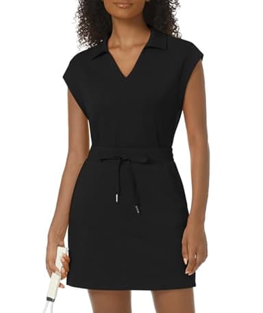 Casly Lamiit 2 Piece Skort Set for Women Summer Tennis Outfits Athletic Short Skirt Dress Cap Sleeve Tops Matching Causal Lounge Sweatsuits Black S - Image 1