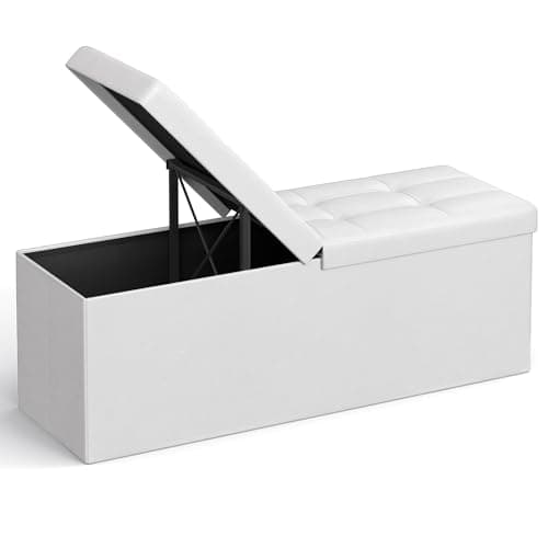 SONGMICS MAZIE Collection - 43 Inches Storage Ottoman Bench with Flipping Lid, Storage Chest with Iron Frame Support, Load 660 lb, for Living Room, Bedroom, Synthetic Leather, White ULSF75WT - Image 1