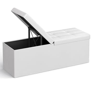 SONGMICS MAZIE Collection - 43 Inches Storage Ottoman Bench with Flipping Lid, Storage Chest with Iron Frame Support, Load 660 lb, for Living Room, Bedroom, Synthetic Leather, White ULSF75WT - Image 1