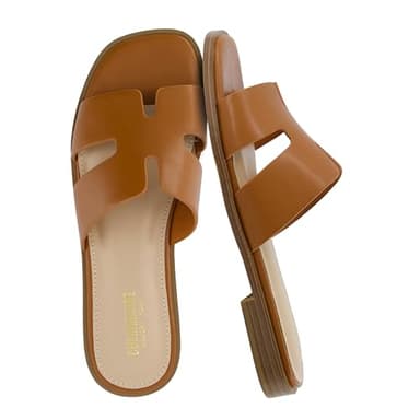 CUSHIONAIRE Voyage Cutout Strap Slides for Women, Slip On Summer Flats, Trendy Footwear, Comfortable Vacation Style Sandals for Women 2025, WHISKEY 11W - Image 1