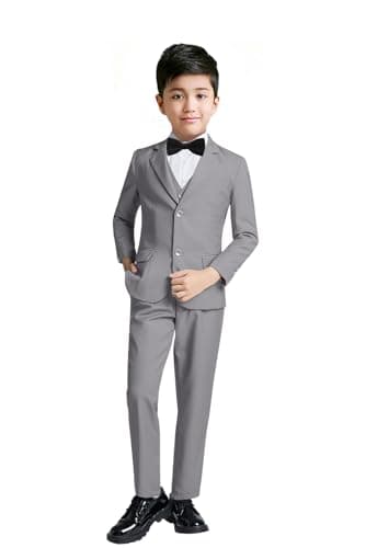 YuanLu Boys Formal Suits Tuxedo Suits for Boys 5 Piece Slim Fit Dresswear Youth Suit Set Gray 20 - Image 1