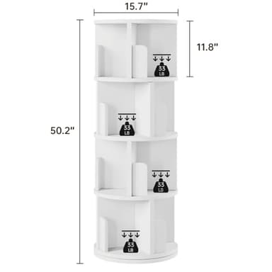 oneinmil Rotating Bookshelf, 360° Rotating Bookcase for Small Space, Corner Bookcase for Bedroom, Living Room, Study Room, 4 Tier, White - Image 3