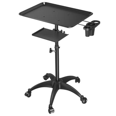 Salon Tray Cart with Storage Platform, Aluminum Tattoo Tray with Wheels Trolley Adjustable Height, Salon Tray Equipment Service Instrument Storage Tray Accessory for Salon & Spa Use, Black - Image 1