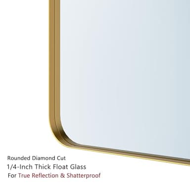 VocalStar Gold Bathroom Mirror for Wall, 24 x 36 Inch Metal Framed Rounded Rectangle Vanity Mirror Modern Farmhouse, 1/4-inch Shatterproof Glass | Ultra-Flush Hanging - Image 3