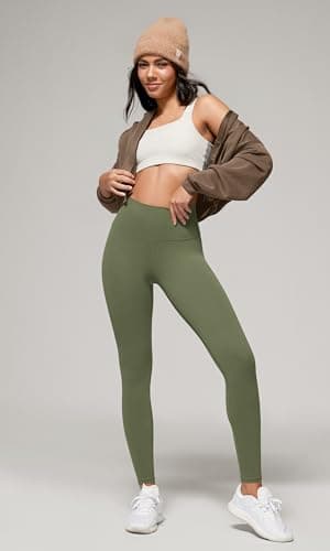 ODODOS Buttery Soft Lounge Yoga Leggings for Women Full Length 28" High Waist Yoga Pants, Dark Olive, Medium - Image 4