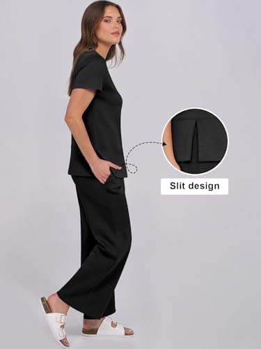 ANRABESS Women 2 Piece Lounge Sets Summer Travel Sweat Outfits Short Sleeve Wide Leg Casual Matching Tracksuits Clothes Black XX-Large - Image 4