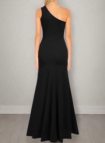 WOOSEA Women's One Shoulder Sleeveless Split Bodycon Mermaid Evening Cocktail Long Dress Black - Image 3