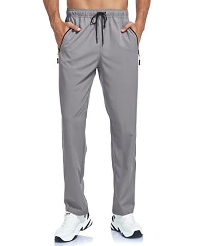 Mens Hiking Athletic Joggers Sweatpants Golf Running Pants Summer Lightweight Breathable Casual Outdoor Sports Quick Dry Fit Trousers with Zipper Pockets Lightgrey XL - Image 2