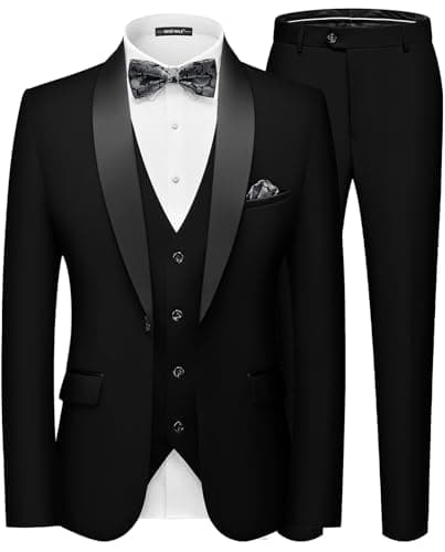 MAGE MALE Men's Slim Fit 3 Piece Suit One Button Solid Shawl Lapel Blazer Jacket Vest Pants Set with Tie Pocket Square Black - Image 1
