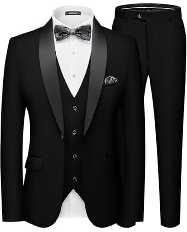 MAGE MALE Men's Slim Fit 3 Piece Suit One Button Solid Shawl Lapel Blazer Jacket Vest Pants Set with Tie Pocket Square Black - Image 1
