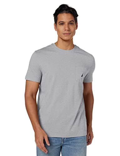 Nautica Men's Big & Tall Solid Crew Neck Short-Sleeve Pocket T-Shirt, Grey Heather, 3X Big - Image 1