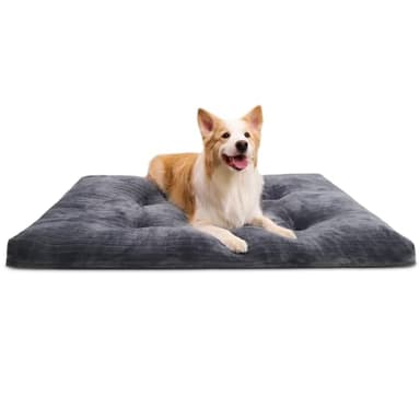 Dog Crate Bed Washable Dog Beds for Large Dogs Deluxe Thick Flannel Fluffy Comfy Kennel Pad Anti-Slip & Anti-Scratch Pet Sleeping Mat, 35 x 23 Inch, Gray - Image 1