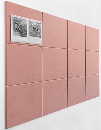 DECORITA Felt Wall Tiles | Large Cork Board Alternative | Aesthetic Felt Bulletin Board for Office, Home & Classroom | Large Cork Boards for Walls Pinboard (12-Pack) | Pink - Image 1