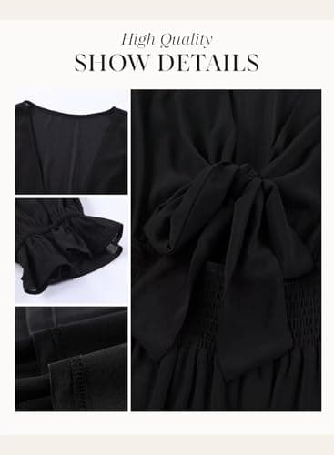 Dokotoo Dresses for Women 2025 Casual Spring Fall Sexy V Neck Ruffle Elegant Long Sleeve Empire Waist Tie Knot Chiffon Beach Tunic Swing A Line Flowy Mini Short Skater Dresses Black L - Image 6