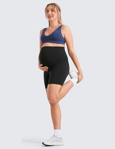 CRZ YOGA Womens Butterluxe Maternity Biker Shorts Over The Belly 6" - Pregnancy Yoga Workout Activewear Black Medium - Image 4