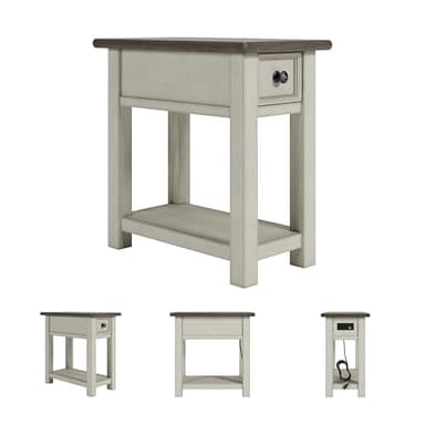 Signature Design by Ashley Bolanburg | Farmhouse Chair-Side End Table – USB Charging Ports, Drawer, Two-Tone Light Brown & Whitewash - Image 5