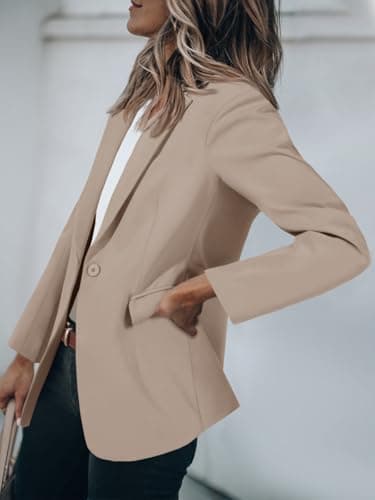 Cicy Bell Womens Casual Blazers Open Front Long Sleeve Work Office Suit Jackets Blazer Khaki - Image 3