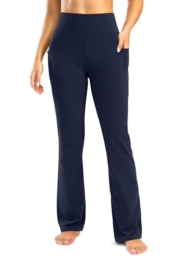 28"/30"/32"/34" Inseam Women's Bootcut Yoga Pants Long Bootleg High-Waisted Flare Pants with Pockets GRK002-navy34-3XL - Image 2