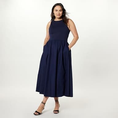 The Drop Women's Dia Mixed Fabric Midi Tank Dress Maritime Navy, S - Image 5