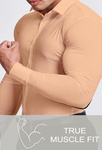 EOUOSS Men’s Muscle Fit Dress Shirts Athletic Slim Fit Long Sleeve Stretch Casual Button Down Shirt Light Orange Medium - Image 3