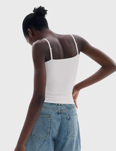 PUMIEY White Tank Top for Women Square Neck Spaghetti Straps Sleeveless Summer Tops, Splashed White Small - Image 4