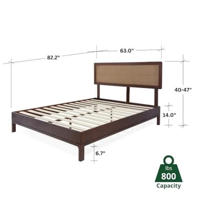 Bme Nipe Queen 14 Inch Bohemian Bed Frame with Adjustable Woven Headboard - Rustic & Vintage Unique Style with Acacia Wood - No Box Spring Needed - Easy Assembly - Walnut - Image 2