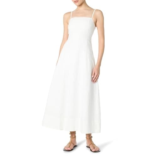 The Drop Women’s Daphne Square Neck Linen Maxi Dress, White, S - Image 1
