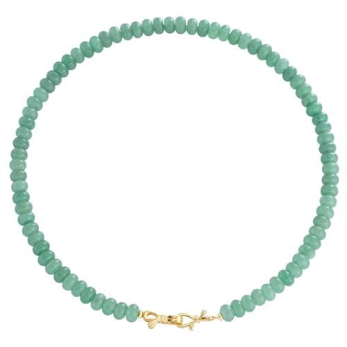 Green Aventurine Gemstone Beaded Choker Necklace for Women 14K Gold Bow Birthstone Beads Chokers - Image 1