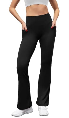 SEAJOJO Women's High Waist Flare Yoga Pants Tummy Control Casual Bootcut Leggings with Side Pockets Black - Image 3