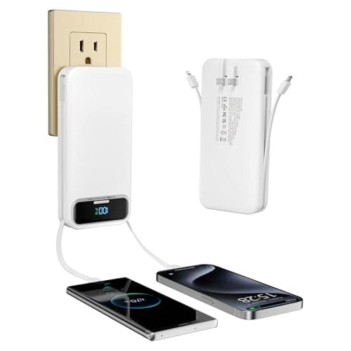 Portable-Charger Power-Bank with Built-in Cables & AC Wall Plug - 20000mAh PD 20W Fast Charging for iPhone,Android, USB-C,Rechargeable External Battery Pack for Cell Phone,Type C cords,Travel White - Image 1