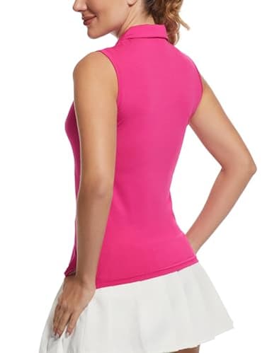 MathCat Women's Sleeveless Golf Shirts UPF 50+ Quickly Dry Tennis Polo Lightweight Sports Athletic Tank Tops Rose Red - Image 2