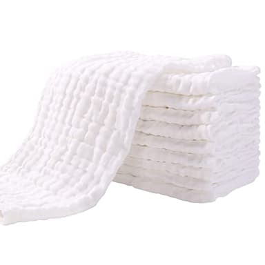 Yoofoss Muslin Burp Cloths for Baby 10 Pack 100% Organic Cotton Baby Washcloths for Boys Girls Large 20''X10'' Super Soft and Absorbent White - Image 1