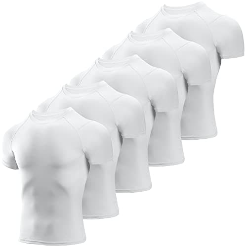 Niksa Men's Compression Shirts 3/5 Pack, Short Sleeve Athletic Compression Tops Cool Dry Workout T Shirt White - Image 1