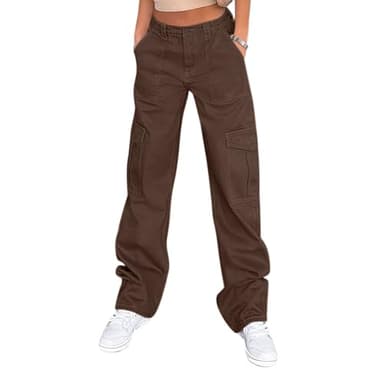 Women's High Waist Jogger Pants Casual Cargo Elastic Waistband Sweatpants Dark Brown - Image 1