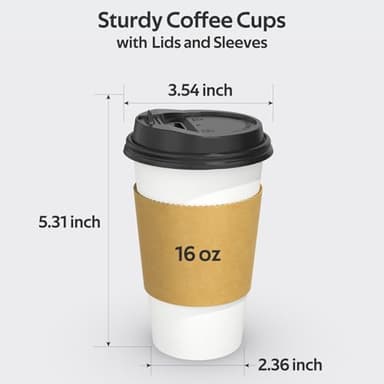 Dealusy 100 Pack 16 oz Disposable Coffee Cups with Lids and Sleeves, Sturdy Thick Paper & Leak-free Insulated to Go Paper Hot Coffee Cups for Hot & Cold Beverage - Image 2