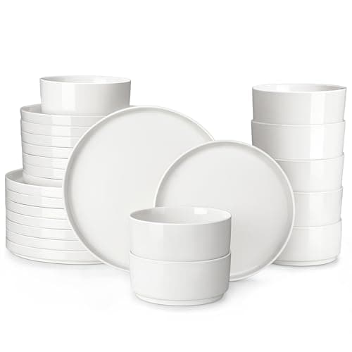 MALACASA 24 Pieces Porcelain Dinnerware Set, Modern White Dish Set for 8, Premium Serving Plates and Bowls Sets, Chip and Scratch Resistant Dishware Sets Kitchen Dishes Dining Ware Set, Series LEAH - Image 1