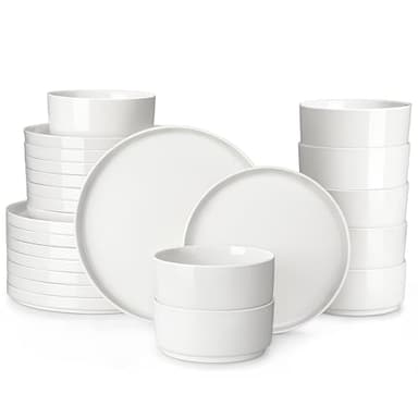 MALACASA 24 Pieces Porcelain Dinnerware Set, Modern White Dish Set for 8, Premium Serving Plates and Bowls Sets, Chip and Scratch Resistant Dishware Sets Kitchen Dishes Dining Ware Set, Series LEAH - Image 1