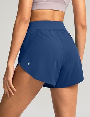Soothfeel High Waisted Athletic Running Shorts for Women Dolphin Shorts High Split Quick Dry Gym Workout Shorts with Liner (Deep Blue, S) - Image 3