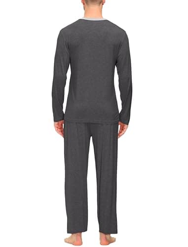 JINSHI Classic Mens Pajamas Pants for Men & Mens Sleepwear Top Long Sleeve V Neck Lightweight 2 Piece Classic Casual-Dark grey XL - Image 4