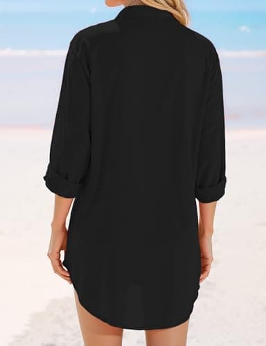 Swimsuit Coverups for Women, V Neck Bathing Suits Cover Ups for Women, 3/4 Sleeve Bikini Cover Up Beach Dress (XL, Black) - Image 3